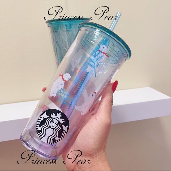 2x Starbucks ACRYLIC Christmas Polar Bear Present 2019 16 oz. COLD CUP - Picture 2 of 13